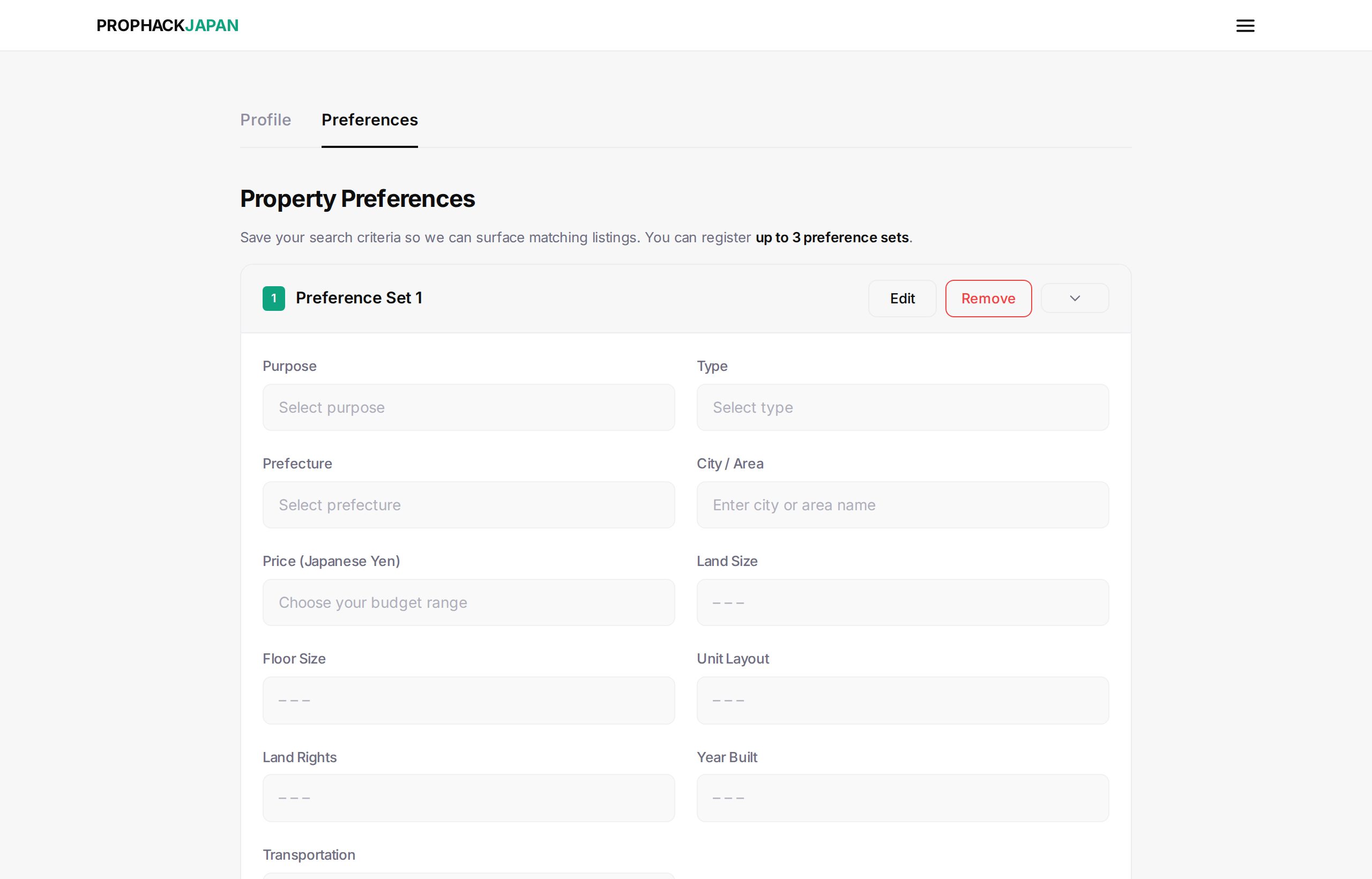 Profile preferences — desktop — view 1 of 1