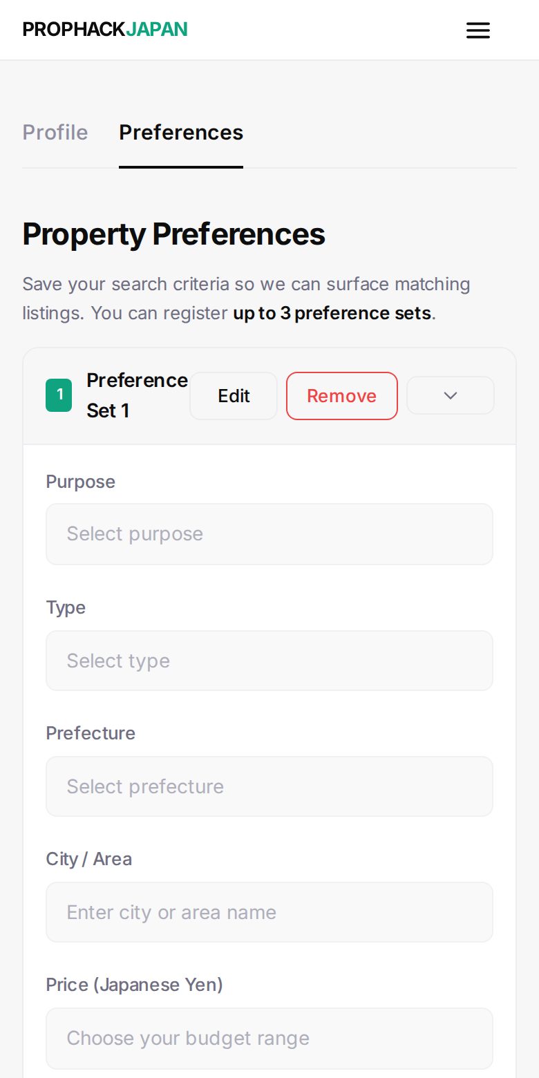Profile preferences — mobile — view 1 of 1
